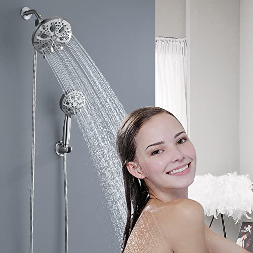 Shower Head, Vimco High Pressure Shower Head With 8-Setting Handheld Shower & 6-Setting Rain Shower Head Dual 2 In 1, Wall Mounted Showerhead Holder And Extra Long Stainless Steel Hose, Brushed Nickel #TOP5