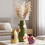 DecoVlog Vintage Ceramic Vase, Minimalist Texture Stone Patterned White Flower Vase, Decorative Vase...