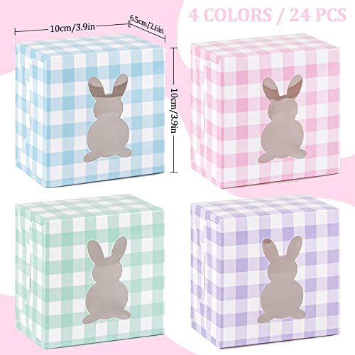 Whaline 24Pcs Easter Treat Boxes Pink Green Blue Purple Buffalo Plaid Cardboard Box with Rabbit Bunny Shape Window Spring Holiday Paper Gift Container for Cookie Goodie Candy Sweet Party Favors - Image 2