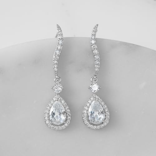 SWEETV Teardrop Bridal Earrings for Wedding, Brides, Bridesmaids, Pear Shaped Dangle Drop Earrings for Women Prom Formal Party4
