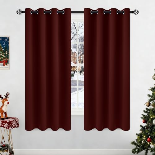 Image of COSVIYA Grommet Room Darkening Burgundy Curtains 63 inch Long for Bedroom | Light Blocking Insulated Thermal Curtains for Living Room, Blackout Thick Polyester Window Drapes,52x63 inches, 2 Panels