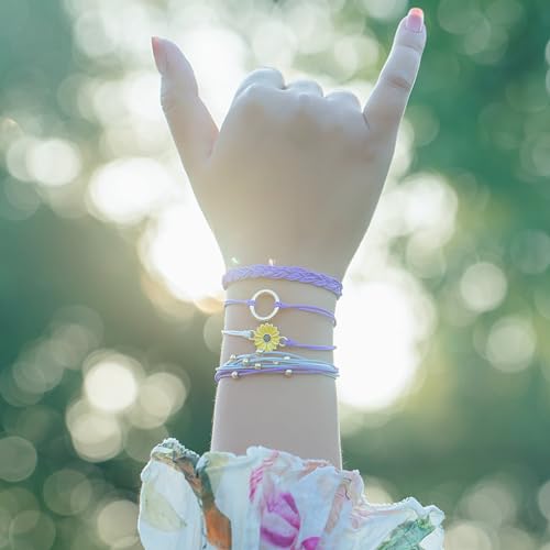 Image of Stackable Sunflower String Bracelets Cute Boho Braided Summer Beach Jewelry