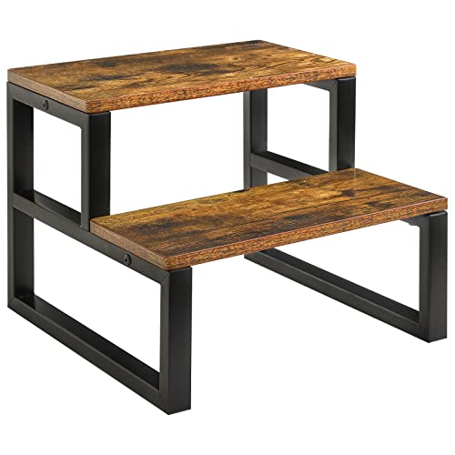 IBUYKE Taburete de Madera para Adultos Niños, Peldaño Resistente con Capacidad de 500 Lbs, Antideslizante Taburete de 2 Madera para Camas Altas Sala de Estar Baño Cocina, Marrón Rústico TBD002H