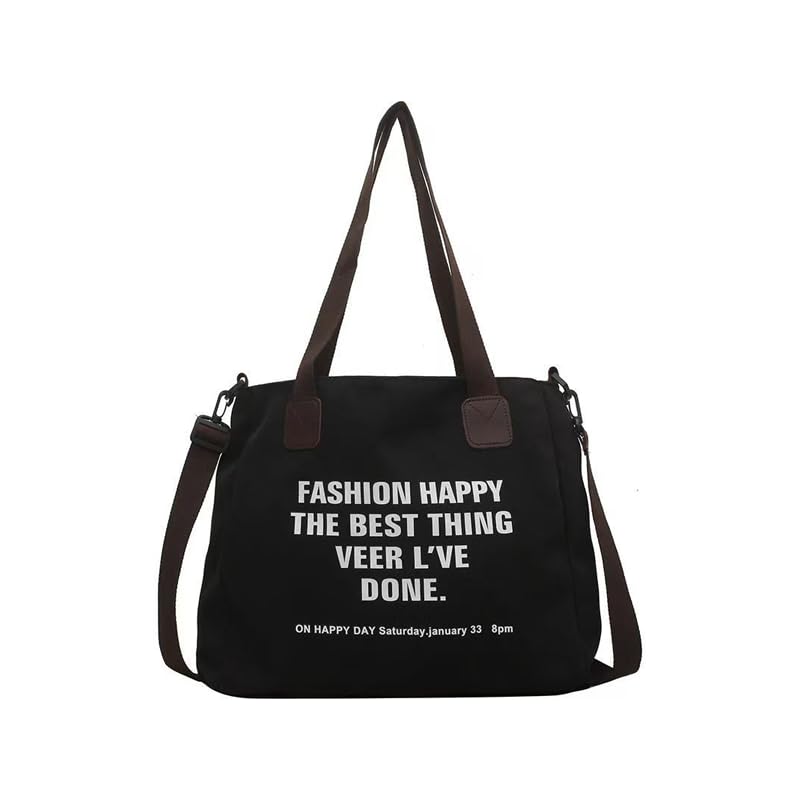 Bolso tote de lona con estampado de letras moderno para mujer, bolso de hombro y cruzado miniatura 1