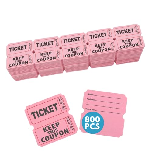 EVONEA Raffle Tickets Double Roll, 800 Pieces, Consecutive Numbers, Perforated, Pink, for Events and Fundraisers (Pink, 800 PCS/400 Pairs)