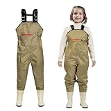 Ghosthorn Chest Waders for Kids Youth Fishing Waders Waterproof Hunting Waders with Boots Nylon Waders for Toddler Children (Khaki, 4/5)