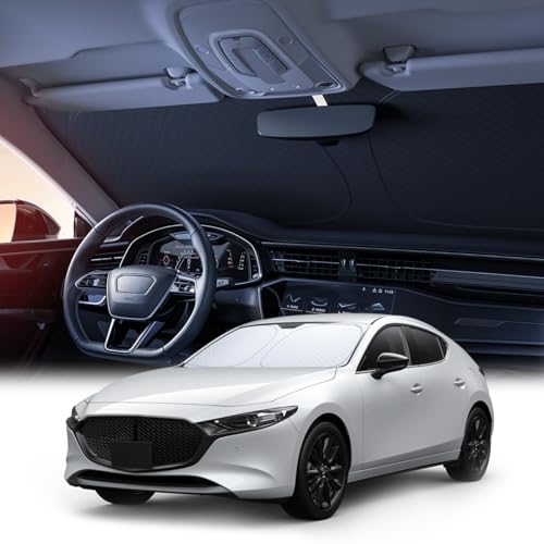 【6層断熱素材】 Lamicall マツダ3 ファストバック BP系 車 フロントガラス サンシェード : 車サンシェード 日除け FASTBACK クルマ フロントサンシェード 車用 フロントガラス サンシェード 折り畳み式 カーシェード カー用品 遮光 uvカット 紫外線遮蔽 さんしえーど 擦り傷防止 断熱素材 暑さ対策 頑丈 収納ポーチ付き