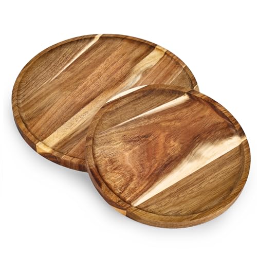elthmpr Holztablett Rund Deko - 2 Stück Servierplatte Deko, Tablett Rund...