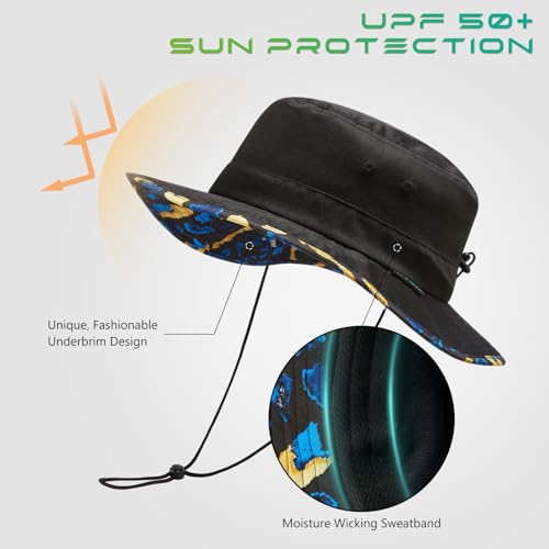 Image of UPF 50+ Foldable Sun Hat Patterned Under Brim Bucket Hats for Summer Hiking Fishing Beach Safari Men Women