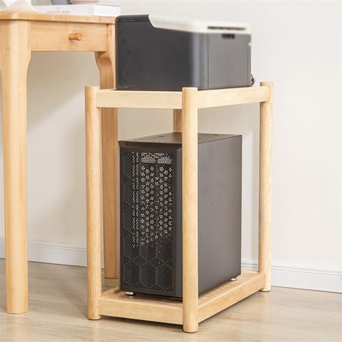Soporte para CPU de torre de madera para PC Stand Wood, soporte móvil multi-nivel con ruedas invisibles para oficina y hogar, tamaño pequeño miniatura 3