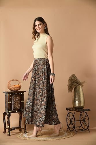 Image of VAGISHA Women's 4-Metre Flared Long Skirt | Skirts for Women Long Length | Long Skirts for Girls | Ethnic & Boho Printed Wear with Elastic Waist | Perfect for Party, Festive & Casual Look