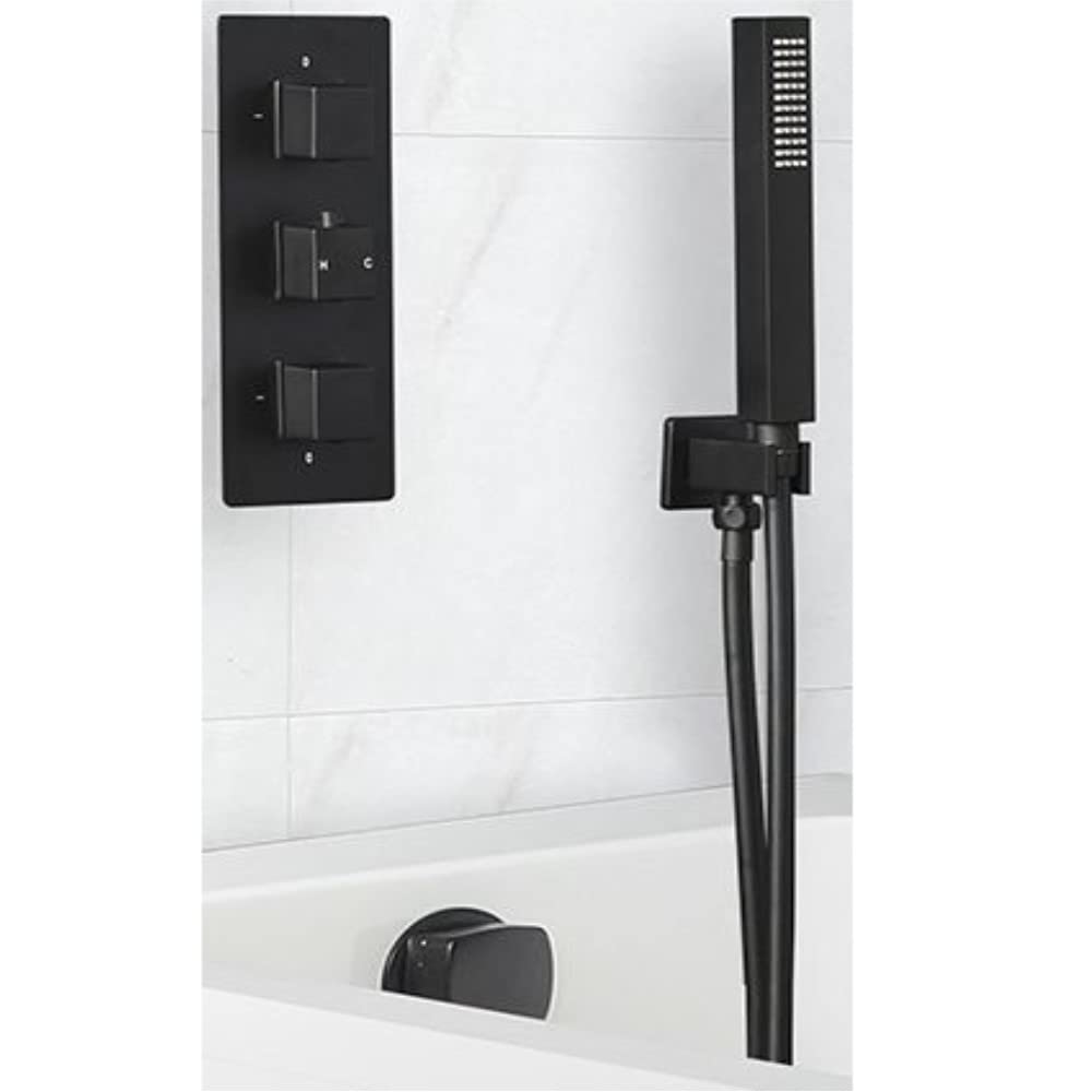 Milano Preto Thermostatic Mixer Valve Hand Shower Overflow Bath Filler Tap - Black