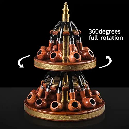 Yuechuxiao Wooden Tobacco Pipe Stand For 20 Tobacco Pipes, Tobacco Pipe Decorative Display Holder Rack, 360° Rotating, Handmade From Solid Wood & Copper #TOP2