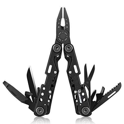 SURNORME Multi Knife Multitool Pliers 13 in 1 Foldable Stainless Steel Black Pocket Tool for Outdoor Hiking Camping