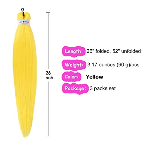 Yellow Braiding Hair Pre Stretched Kanekalon Braids Hair Extension 26 Inch (Pack Of 3) #TOP3