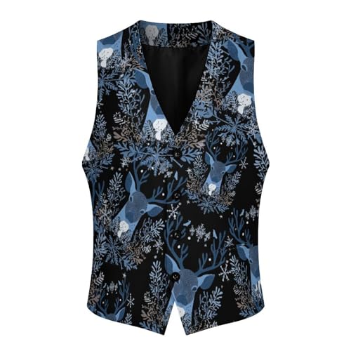 Blue Snowflake Deer Trendy Vest Suit for Men V Neck Formal Dress Waistcoat Vests Business Slim Fit3