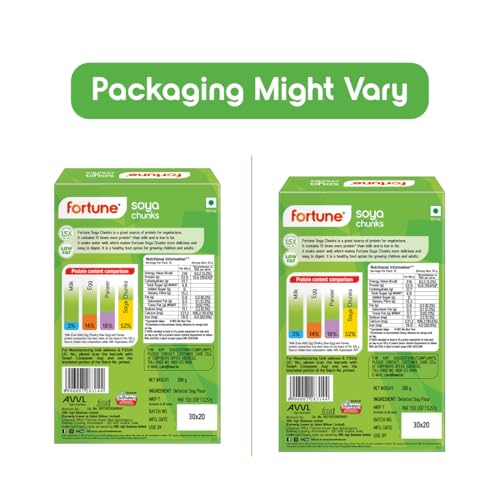 Image of Fortune Soya Chunks, 15x more protein than milk, 200 grams / 200g+25g (Pack of 3)