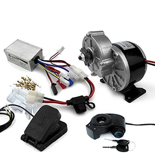 L-faster 250W Brush Gear Bike Motor with Electric Brush Controller and Foot Pedal Accelerator Key Switch Voltmeter (24V 250W kit)