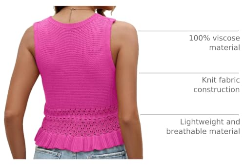 Image of VIMPUNEC Womens Crochet Crop Tank Tops Sleeveless Knit Sweater Vest Ruffle Hem Summer Top