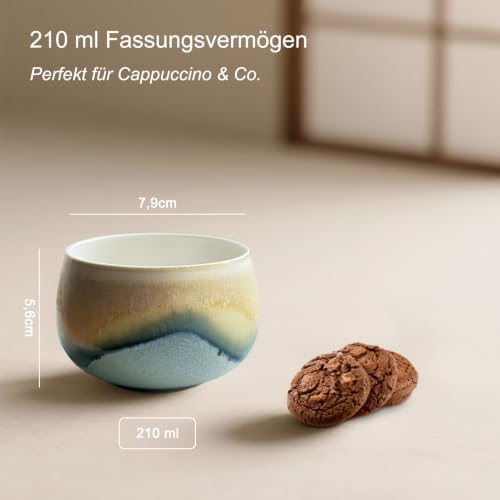 Cappuccinotassen Set 4x210ml Porzellan mit PU Untersetzern bunt – Bild 3