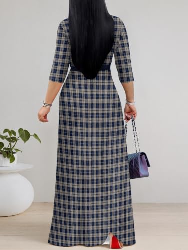 Image of Maxi Dress for Women with Sleeves, Empire Waist Dress | A-line shape, self-tie belt, side pockets and pull-on design; stretch fabric for church, work and casual wear