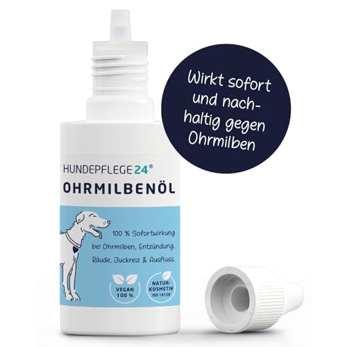 Hundepflege24 Ohrentropfen für Hunde - Ohrmilben, Juckreiz & Ohrentzündungen natürlich & schonend entfernen - Hochwirksame, sofort wirkende Ohrenpflege für Hunde - Ohrmilben Hund 50ml