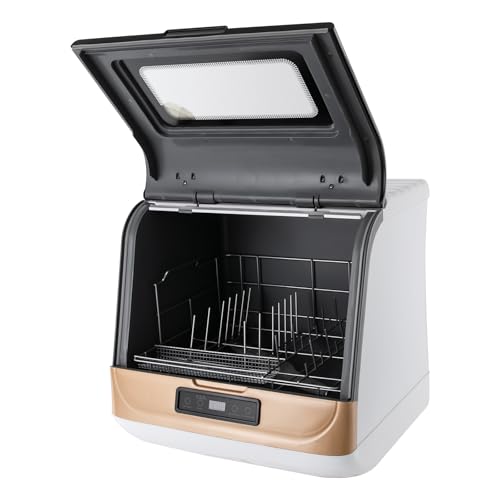 Mini Lavavajillas 800W, Lavavajillas de mesa con 5 programas y boquilla giratoria de 360°, control táctil, Lavavajillas de mesa con 2 modos de lavado y pantalla LED, Perfectamente Simple para Casas