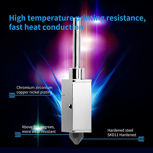 Up To 500℃ High Temperature Upgraded Hotend Heater Block，Chrome Zirconium Copper Nickel Plated Version+ 1 Hotend Silicone Cover +1 Extra Hardened Steel Nozzle For Bamb X1-Carbom Combo P1P 3D Printer. #TOP3