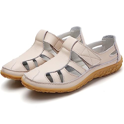 Homnova Sandales À Bout Fermé, Sandales De Marche Randonnée Femme Eté Mode Sandales De Plage Confort Artificial PU Anti-Dérapant Bout Fermé Claquettes De Trekking,Beige,39EU