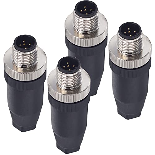 Lonlonty 4 Pcs 12mm 4 Pin Thread Male Socket Panel Aviation Wire Connector IP67 M12 4 Pin Circular Black Rubber Connector