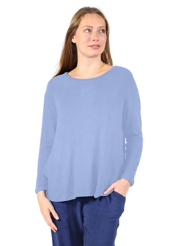 Image of LA CERA Women's Brushed Knit Sweater Top, Long Sleeves, Side Pockets, Round Neck, 80% Rayon, 15% Polyester, 5% Spandex