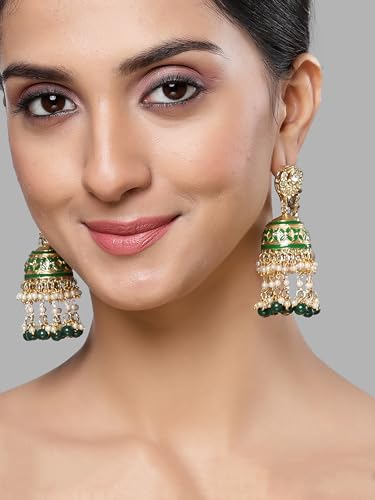 Image of Karatcart Gold Plated Pearl Chain Kundan Kaanchain Earrings for Women