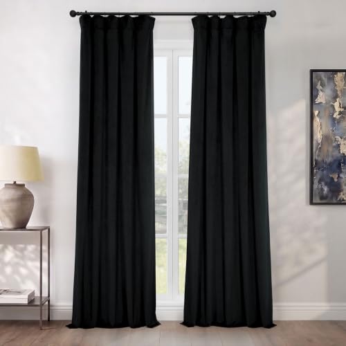 Plush Velvet Curtains for Living Room (1 Panel) - 50W x 108L, Black