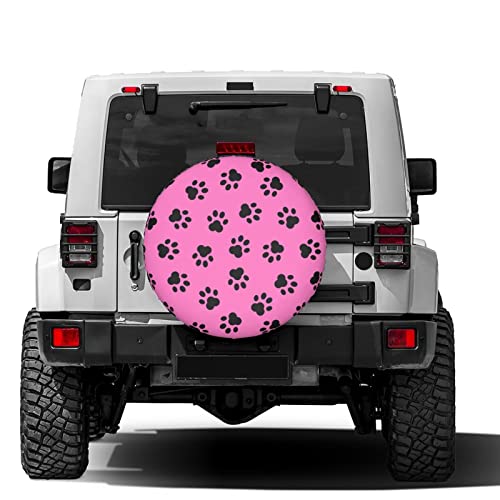 Image of Pink Dog Paw Print Spare Tire Cover Dust-Proof Wheel Tire Cover Fit Trailer, RV, SUV and Many Vehicle 15inch