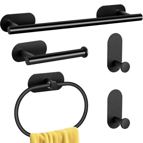 5 Pieces Bathroom Hardware Set, Self Adhesive Matte Black Bathroom