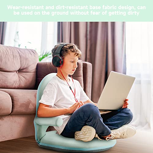 Nnewvante Floor Chair With Back Support And Armrest 42 Angles Adjustable Washable Floor Seat Folding Recliner Cushioned For Adults Kids Classroom Playing, Light Green #TOP2