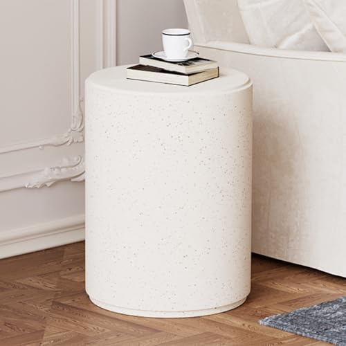 SUNBURY Outdoor Concrete Side Table, 20" H Outdoor End Tables, Cement Accent Table for Patio, Round Modern Garden Small Garden Stool for Patio, Backyard, Spotted White