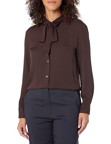Theory Women's Wide Tie Neck Blouse, Mink, M at Amazon Women's