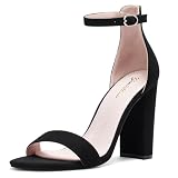 Zhabtuc Damen Blockabsatz Sandaletten High Heels 10 cm Knöchelriemen Peeptoe Abend Party, Schwarzes Wildleder, EU 39