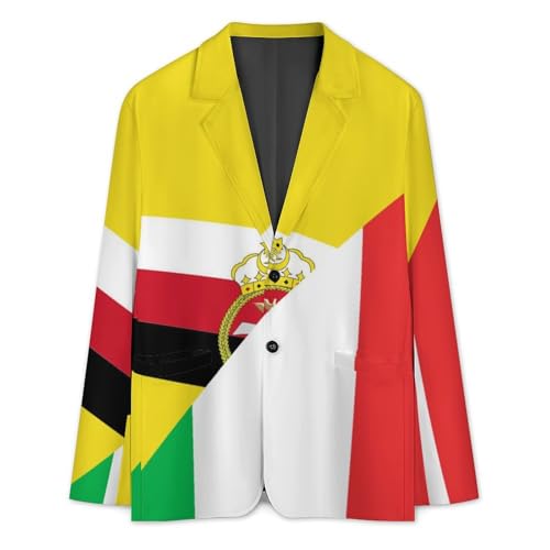 Italy and Brunei Flag Men's Slim Suit Long-Sleeve Prom Tuxedo Classic Two Button Business Jacket3