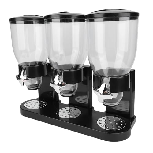 Fockety Dispenser per Alimenti Triplo, Distributore di Alimenti Secchi da Banco Tripla Macchina per Caramelle, Contenitore Multifunzionale per Cereali per Caramelle, Noci, Cereali, (BLACK)