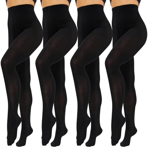 Lancry 4 Pairs 60 Denier Black Tights for Women Soft Stretch Velvet Opaque Tights Control Top High Waisted Ladies Footed Pantyhose