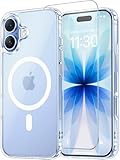 Temdan for iPhone 17 Case Clear with Screen Protector, [Compatible with Magsafe][Anti-Yellowing][Military-Grade Protection] Shockproof Slim Magnetic Phone Case Cover, Transparent