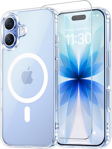 Temdan for iPhone 17 Case Clear with Screen Protector, [Compatible with Magsafe][Anti-Yellowing][Military-Grade Protection] Shockproof Slim Magnetic Phone Case Cover, Transparent