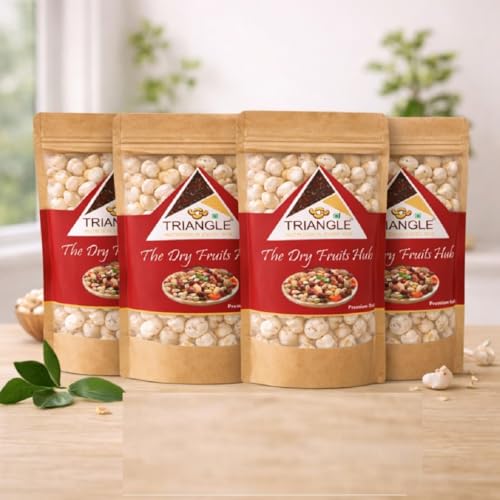 Image of TRIANGLE MAKHANA | MAKHAANA 1 KG | PACK OF 4 X 250 GRAMS | PURE HANDPICKED | REUSABLE ZIP LOCK POUCH | BEST FOR FASTING | PESTICIDE FREE | FOXNUT | MAKHANE