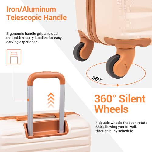 Image of Luggage Sets 5 Piece with Double Spinner Wheels,ABS Hardside Suitcase Sets with TSA Lock,Carry On Luggage Set with Travel Duffle Bag for Women and Men (CREAMY WHITE)