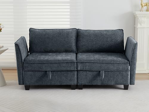Image of ORRD Small Modular Sectional Sofa, Loveseat Couch with Storage, 2 Seater Sofa Modular for Living Room, Office (Blue Grey)