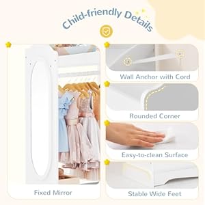 Kids Dress up Storage with Mirror, Kids Wardrobe with 3 Hooks, Kids Closet for Girls Boys, Kids Armoire Costume Organizer for Bedroom, White Kids Dress up Storage with Mirror Kids Wardrobe with 3 Hooks Kids Closet for Girls Boys Kids Armoire Costume Organizer for Bedroom White