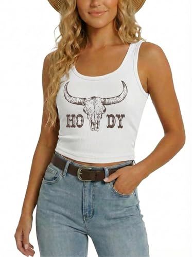 YHHR Womens Cowgirl Country Concert Sleeveless Cropped Tank Top Summer Casual Cowboy Shirt Western Graphic Top Cute Outfit