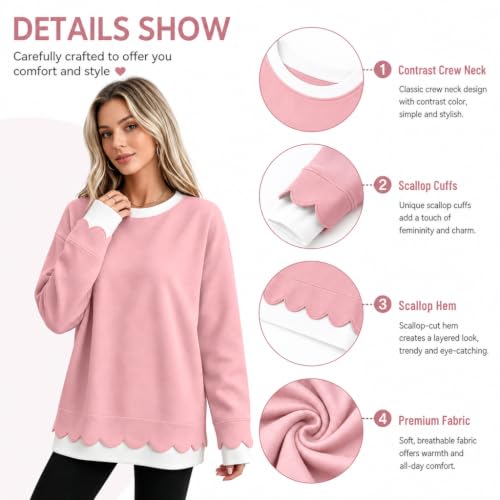 Oversized Sweatshirt for Women Cute Y2k 2 in 1 Scallop Crewneck Sweatshirt - image 7